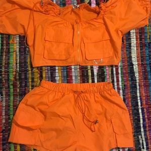 Orange crop top and short set